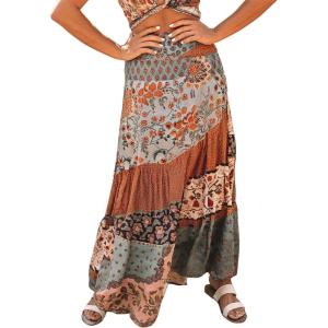 imageHappy Sailed Womens Floral Print Boho Maxi Skirt Elastic High Waist Pleated Ruffle Flowy Long Skirts SXLMulticolor