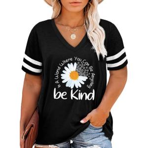 imageHappy Sailed Womens Plus Size Tunic Tops Summer Short Sleeve V Neck Striped Loose Casual Tee Shirt1X5XD Black 302