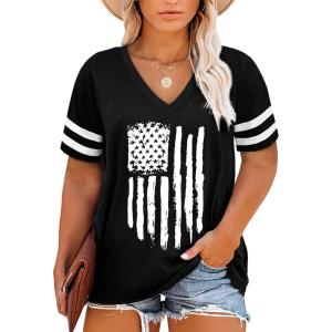imageHappy Sailed Womens Plus Size Tunic Tops Summer Short Sleeve V Neck Striped Loose Casual Tee Shirt1X5XD Black 402