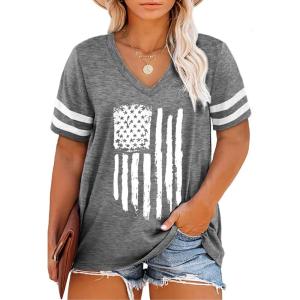 imageHappy Sailed Womens Plus Size Tunic Tops Summer Short Sleeve V Neck Striped Loose Casual Tee Shirt1X5XD Gray 2011
