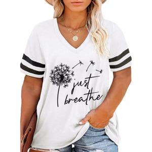 imageHappy Sailed Womens Plus Size Tunic Tops Summer Short Sleeve V Neck Striped Loose Casual Tee Shirt1X5XD White