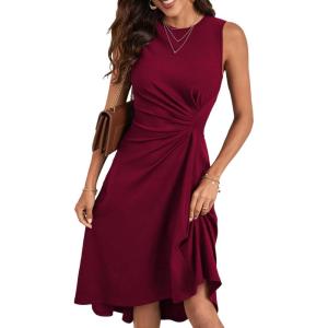imageHappy Sailed Womens Summer Dresses Sleeveless Ruched Waist A Line High Low Midi Cocktail DressWaist TightPlease Size UpBurgundy