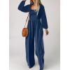 imageHappy Sailed Womens Jumpsuits Dressy Casual High Waisted Pockets Long Sleeve Rompers Beach Fashion Vacation Outfits for WomenBlue