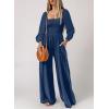 imageHappy Sailed Womens Jumpsuits Dressy Casual High Waisted Pockets Long Sleeve Rompers Beach Fashion Vacation Outfits for WomenBlue