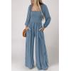 imageHappy Sailed Womens Jumpsuits Dressy Casual High Waisted Pockets Long Sleeve Rompers Beach Fashion Vacation Outfits for WomenDusk Blue