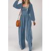 imageHappy Sailed Womens Jumpsuits Dressy Casual High Waisted Pockets Long Sleeve Rompers Beach Fashion Vacation Outfits for WomenDusk Blue