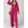 imageHappy Sailed Womens Jumpsuits Dressy Casual High Waisted Pockets Long Sleeve Rompers Beach Fashion Vacation Outfits for WomenStrawberry Pink