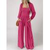 imageHappy Sailed Womens Jumpsuits Dressy Casual High Waisted Pockets Long Sleeve Rompers Beach Fashion Vacation Outfits for WomenStrawberry Pink