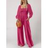 imageHappy Sailed Womens Jumpsuits Dressy Casual High Waisted Pockets Long Sleeve Rompers Beach Fashion Vacation Outfits for WomenStrawberry Pink