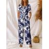 imageHappy Sailed Womens Summer Jumpsuits Floral Printed Short Sleeve High Waisted Pockets Wide Leg Rompers Beach Vacation OutfitsBlue