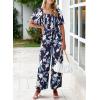 imageHappy Sailed Womens Summer Jumpsuits Floral Printed Short Sleeve High Waisted Pockets Wide Leg Rompers Beach Vacation OutfitsBlue