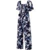 imageHappy Sailed Womens Summer Jumpsuits Floral Printed Short Sleeve High Waisted Pockets Wide Leg Rompers Beach Vacation OutfitsBlue