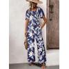 imageHappy Sailed Womens Summer Jumpsuits Floral Printed Short Sleeve High Waisted Pockets Wide Leg Rompers Beach Vacation OutfitsBlue