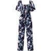 imageHappy Sailed Womens Summer Jumpsuits Floral Printed Short Sleeve High Waisted Pockets Wide Leg Rompers Beach Vacation OutfitsBlue