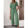 imageHappy Sailed Womens Summer Jumpsuits Floral Printed Short Sleeve High Waisted Pockets Wide Leg Rompers Beach Vacation OutfitsGreen