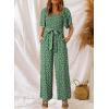 imageHappy Sailed Womens Summer Jumpsuits Floral Printed Short Sleeve High Waisted Pockets Wide Leg Rompers Beach Vacation OutfitsGreen