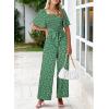 imageHappy Sailed Womens Summer Jumpsuits Floral Printed Short Sleeve High Waisted Pockets Wide Leg Rompers Beach Vacation OutfitsGreen