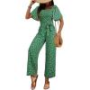 imageHappy Sailed Womens Summer Jumpsuits Floral Printed Short Sleeve High Waisted Pockets Wide Leg Rompers Beach Vacation OutfitsGreen