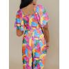 imageHappy Sailed Womens Summer Jumpsuits Floral Printed Short Sleeve High Waisted Pockets Wide Leg Rompers Beach Vacation OutfitsMulticolour