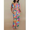 imageHappy Sailed Womens Summer Jumpsuits Floral Printed Short Sleeve High Waisted Pockets Wide Leg Rompers Beach Vacation OutfitsMulticolour