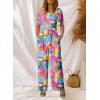 imageHappy Sailed Womens Summer Jumpsuits Floral Printed Short Sleeve High Waisted Pockets Wide Leg Rompers Beach Vacation OutfitsMulticolour