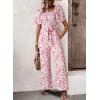 imageHappy Sailed Womens Summer Jumpsuits Floral Printed Short Sleeve High Waisted Pockets Wide Leg Rompers Beach Vacation OutfitsPink