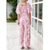 imageHappy Sailed Womens Summer Jumpsuits Floral Printed Short Sleeve High Waisted Pockets Wide Leg Rompers Beach Vacation OutfitsPink