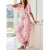 imageHappy Sailed Womens Summer Jumpsuits Floral Printed Short Sleeve High Waisted Pockets Wide Leg Rompers Beach Vacation OutfitsPink