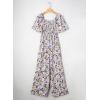 imageHappy Sailed Womens Summer Jumpsuits Floral Printed Short Sleeve High Waisted Pockets Wide Leg Rompers Beach Vacation OutfitsPurple