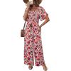imageHappy Sailed Womens Summer Jumpsuits Floral Printed Short Sleeve High Waisted Pockets Wide Leg Rompers Beach Vacation OutfitsRed