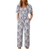 imageHappy Sailed Womens Summer Jumpsuits Floral Printed Short Sleeve High Waisted Pockets Wide Leg Rompers Beach Vacation OutfitsRetro Blue