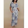 imageHappy Sailed Womens Summer Jumpsuits Floral Printed Short Sleeve High Waisted Pockets Wide Leg Rompers Beach Vacation OutfitsRetro Blue