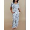 imageHappy Sailed Womens Summer Jumpsuits Floral Printed Short Sleeve High Waisted Pockets Wide Leg Rompers Beach Vacation OutfitsSky Blue