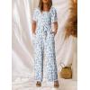 imageHappy Sailed Womens Summer Jumpsuits Floral Printed Short Sleeve High Waisted Pockets Wide Leg Rompers Beach Vacation OutfitsSky Blue
