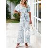 imageHappy Sailed Womens Summer Jumpsuits Floral Printed Short Sleeve High Waisted Pockets Wide Leg Rompers Beach Vacation OutfitsSky Blue