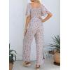 imageHappy Sailed Womens Summer Jumpsuits Floral Printed Short Sleeve High Waisted Pockets Wide Leg Rompers Beach Vacation OutfitsWhite
