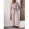 imageHappy Sailed Womens Summer Jumpsuits Floral Printed Short Sleeve High Waisted Pockets Wide Leg Rompers Beach Vacation OutfitsWhite