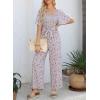 imageHappy Sailed Womens Summer Jumpsuits Floral Printed Short Sleeve High Waisted Pockets Wide Leg Rompers Beach Vacation OutfitsWhite