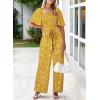 imageHappy Sailed Womens Summer Jumpsuits Floral Printed Short Sleeve High Waisted Pockets Wide Leg Rompers Beach Vacation OutfitsYellow