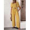imageHappy Sailed Womens Summer Jumpsuits Floral Printed Short Sleeve High Waisted Pockets Wide Leg Rompers Beach Vacation OutfitsYellow