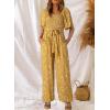 imageHappy Sailed Womens Summer Jumpsuits Floral Printed Short Sleeve High Waisted Pockets Wide Leg Rompers Beach Vacation OutfitsYellow