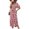 imageHappy Sailed Womens Summer Jumpsuits Floral Printed Short Sleeve High Waisted Pockets Wide Leg Rompers Beach Vacation OutfitsRed