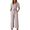 imageHappy Sailed Womens Summer Jumpsuits Floral Printed Short Sleeve High Waisted Pockets Wide Leg Rompers Beach Vacation OutfitsWhite