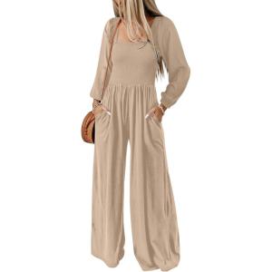 imageHappy Sailed Womens Jumpsuits Dressy Casual High Waisted Pockets Long Sleeve Rompers Beach Fashion Vacation Outfits for WomenApricot