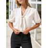imageHappy Sailed Blouses for Women Dressy Short Sleeve Tie Knot V Neck Shirts Business Casual TopsA White