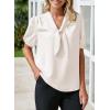 imageHappy Sailed Blouses for Women Dressy Short Sleeve Tie Knot V Neck Shirts Business Casual TopsA White