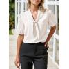 imageHappy Sailed Blouses for Women Dressy Short Sleeve Tie Knot V Neck Shirts Business Casual TopsA White