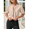 imageHappy Sailed Blouses for Women Dressy Short Sleeve Tie Knot V Neck Shirts Business Casual TopsBeige