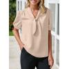 imageHappy Sailed Blouses for Women Dressy Short Sleeve Tie Knot V Neck Shirts Business Casual TopsBeige