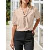 imageHappy Sailed Blouses for Women Dressy Short Sleeve Tie Knot V Neck Shirts Business Casual TopsBeige
